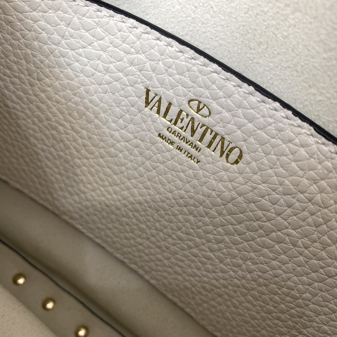 Valentino Garavani Rockstud Small Hobo Bag in Ivory Grainy Calfskin